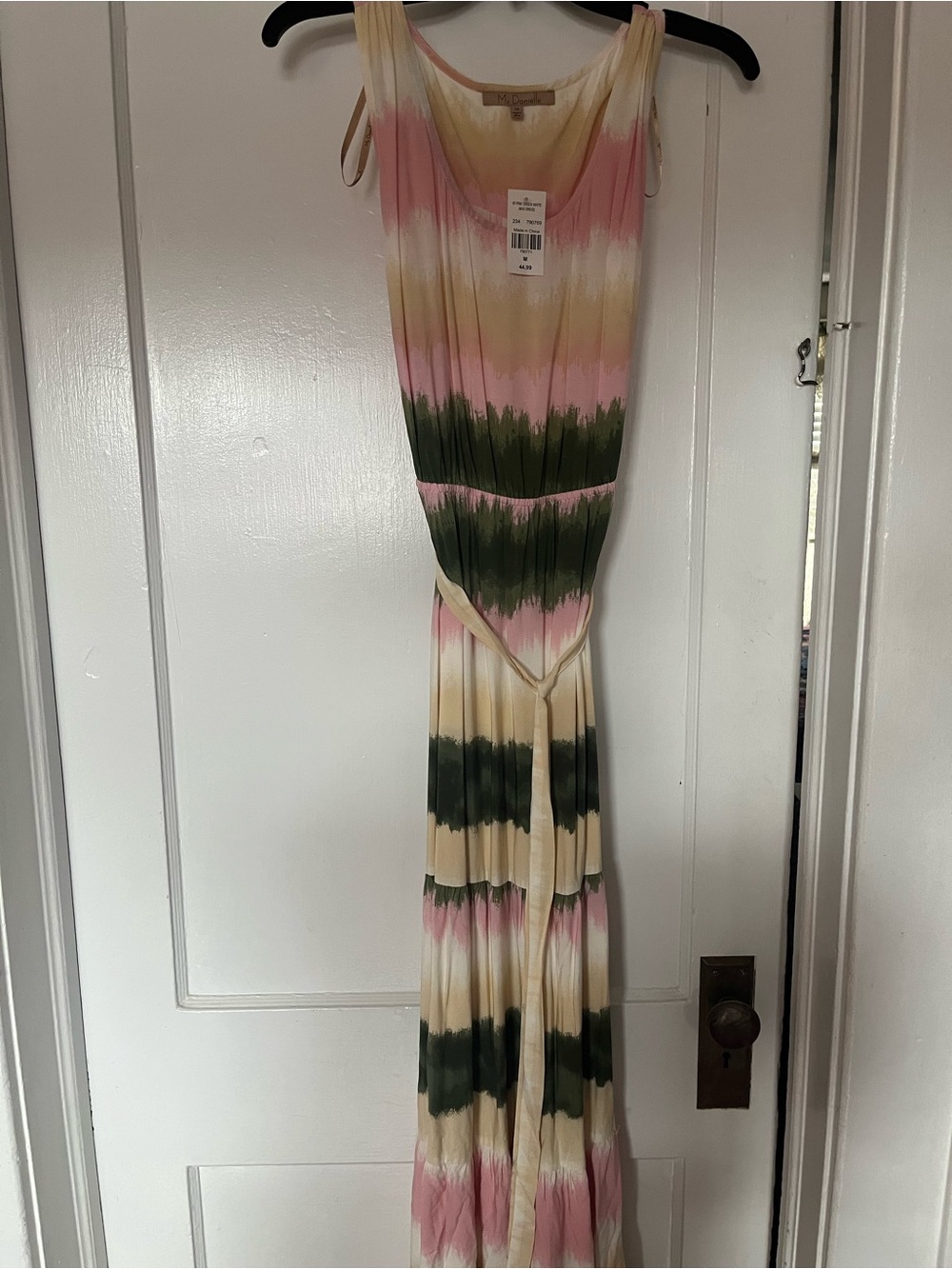 Tie-Dye Sleeveless Maxi Dress in Pink, Green & Cream